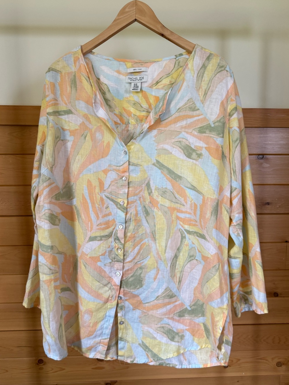 Rachel Zoe 100% Linen Abstract Pastel Tunic Blouse